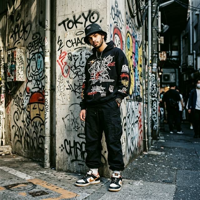 Urban streetwear brand AI model photography